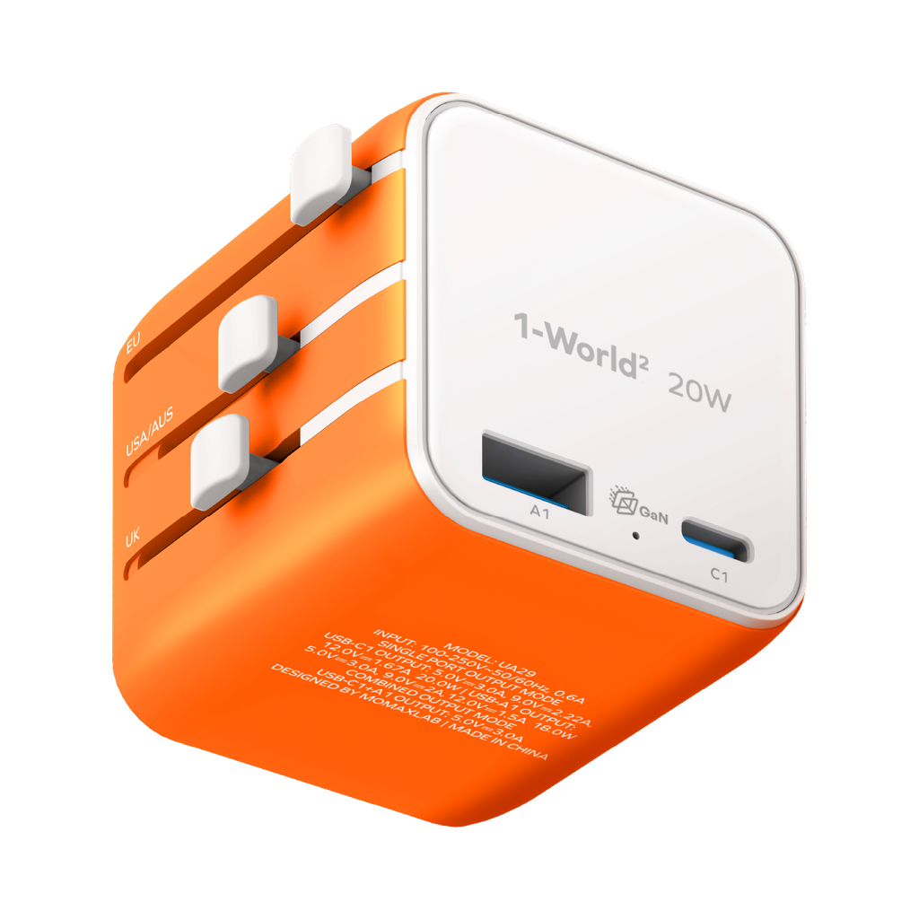 MOMAX 1-WORLD 20W UNIVERSAL 2 PORT TRAVEL ADAPTER