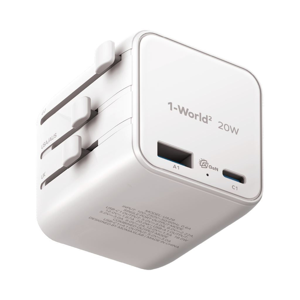 MOMAX 1-WORLD 20W UNIVERSAL 2 PORT TRAVEL ADAPTER