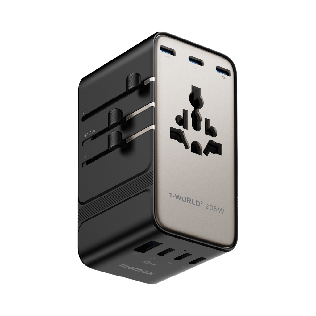 MOMAX 1-WORLD2 205W 7-PORT DUAL AC TRAVEL ADAPTOR
