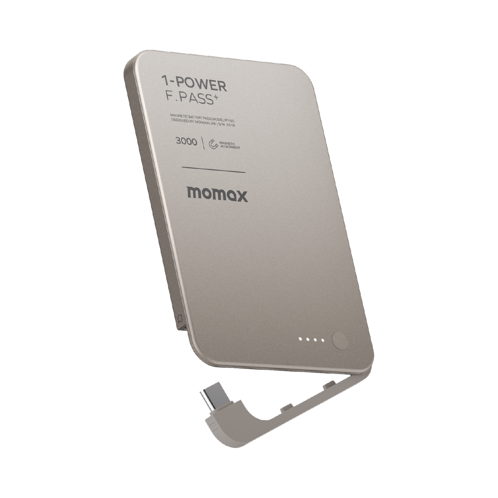 MOMAX 1-POWER F.PASS+ 3000mAh POWER BANK WITH BUILT-IN CABLE & MAGNETIC ATTACHMENT