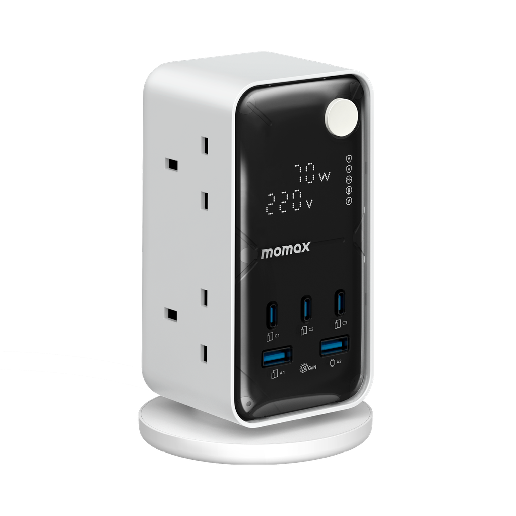 MOMAX 1-CHARGE 70W WORK FLOW 6-OUTLET DIGITAL DISPLAY POWER TOWER WITH USB