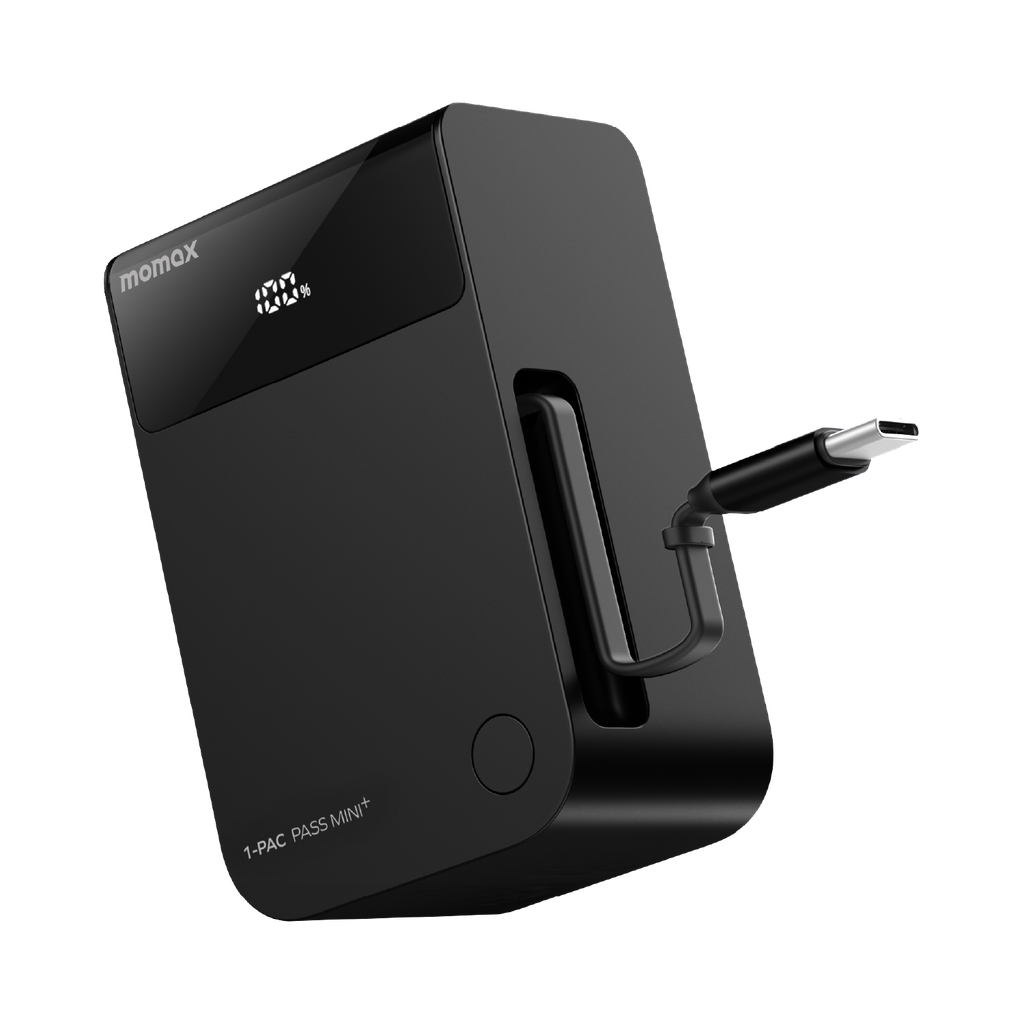 MOMAX 1-PAC PASS MINI+ 10000mAh 2IN1 BATTERY PACK WITH BUILT-IN RETRACTABLE CABLE