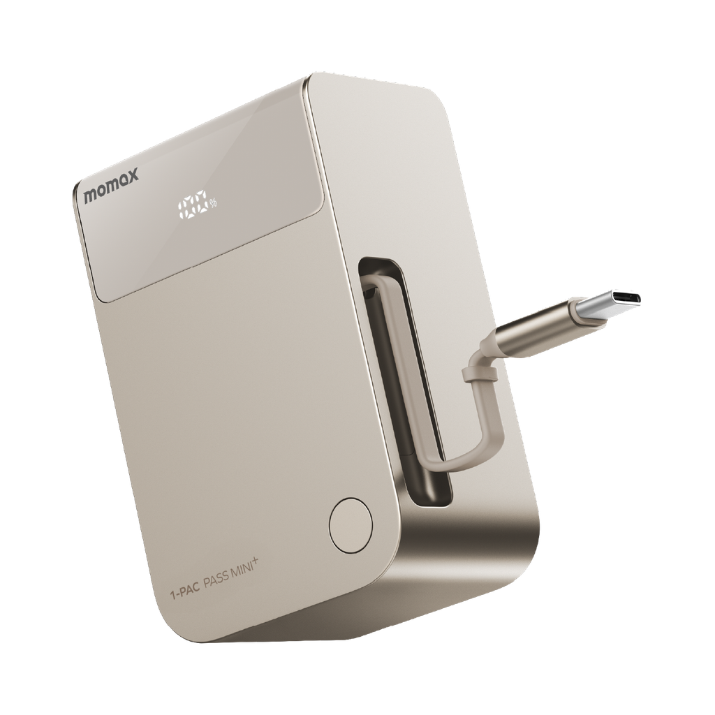 MOMAX 1-PAC PASS MINI+ 10000mAh 2IN1 BATTERY PACK WITH BUILT-IN RETRACTABLE CABLE