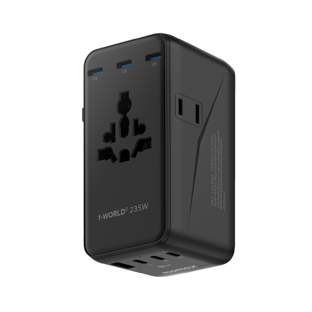 MOMAX 1-WORLD2 235W 7-PORT DUAL AC TRAVEL ADAPTOR