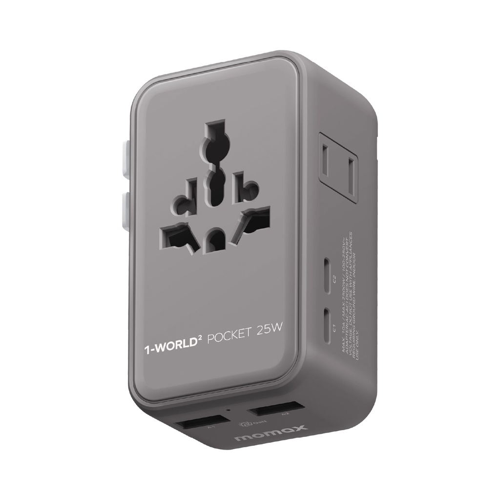 MOMAX 1-WORLD POCKET2 25W 4-PORT DUAL AC ULTRATHIN TRAVEL ADAPTOR