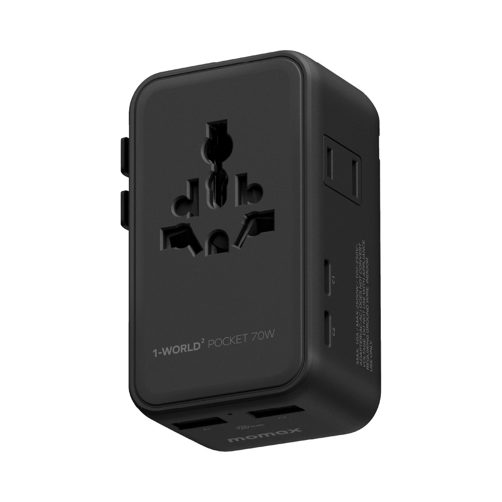 MOMAX 1-WORLD POCKET2 70W 4-PORT DUAL AC ULTRATHIN TRAVEL ADAPTOR