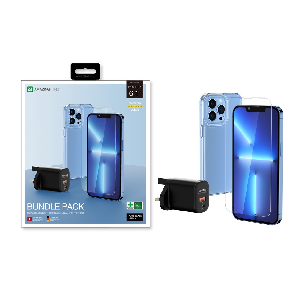 AT IPHONE 13 6.1" BUNDLE 2XGLASS+TRAY+CASE+CHARGER