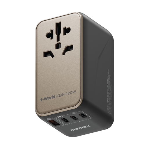 [UA15GSD] MOMAX 1-WORLD 120W GAN 4 PORTS AC TRAVEL ADAPTER WITH 100W USB-C TO USB-C CABLE
