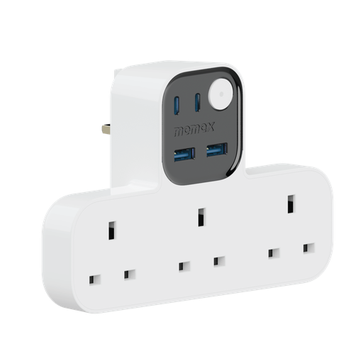 [US19UKW] MOMAX 1-CHARGER WORK FLOW T-SHAPED EXTENTION 3 SOCKET WITH USB