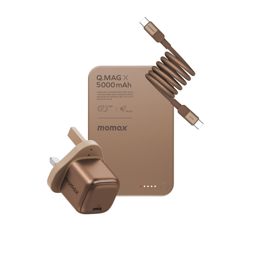 [VPD0161UKL2] MOMAX 1-CHARGE GAN 30W 1 PORT CHARGER + 60W USB-C TO USB-C MAGNETIC CABLE 1M + 5000mAh MAGNETIC WIRELESS POWER BANK