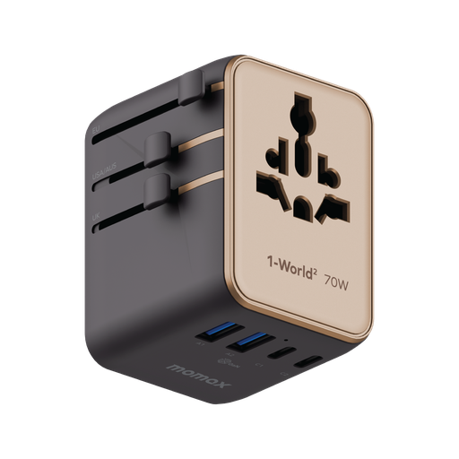 MOMAX 1-WORLD2 GAN 70W 5-PORT USB-C AC TRAVEL ADAPTOR