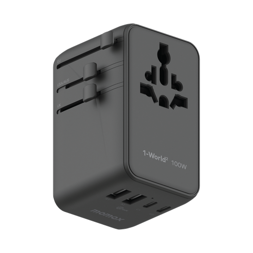 MOMAX 1-WORLD2 GAN 100W 4-PORT USB-C DUAL AC TRAVEL ADAPTOR