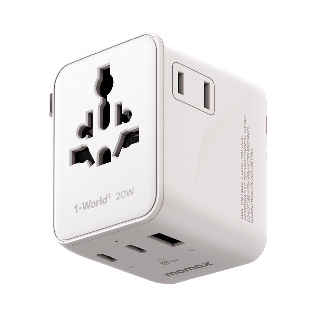 MOMAX 1-WORLD2 20W 3 PORT DUAL AC TRAVEL ADAPTOR