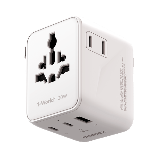 MOMAX 1-WORLD2 20W 3 PORT DUAL AC TRAVEL ADAPTOR