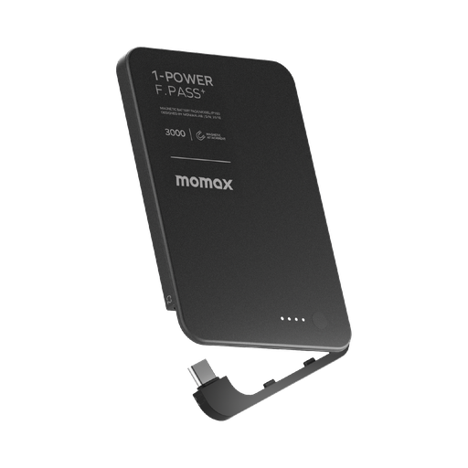 MOMAX 1-POWER F.PASS+ 3000mAh POWER BANK WITH BUILT-IN CABLE & MAGNETIC ATTACHMENT