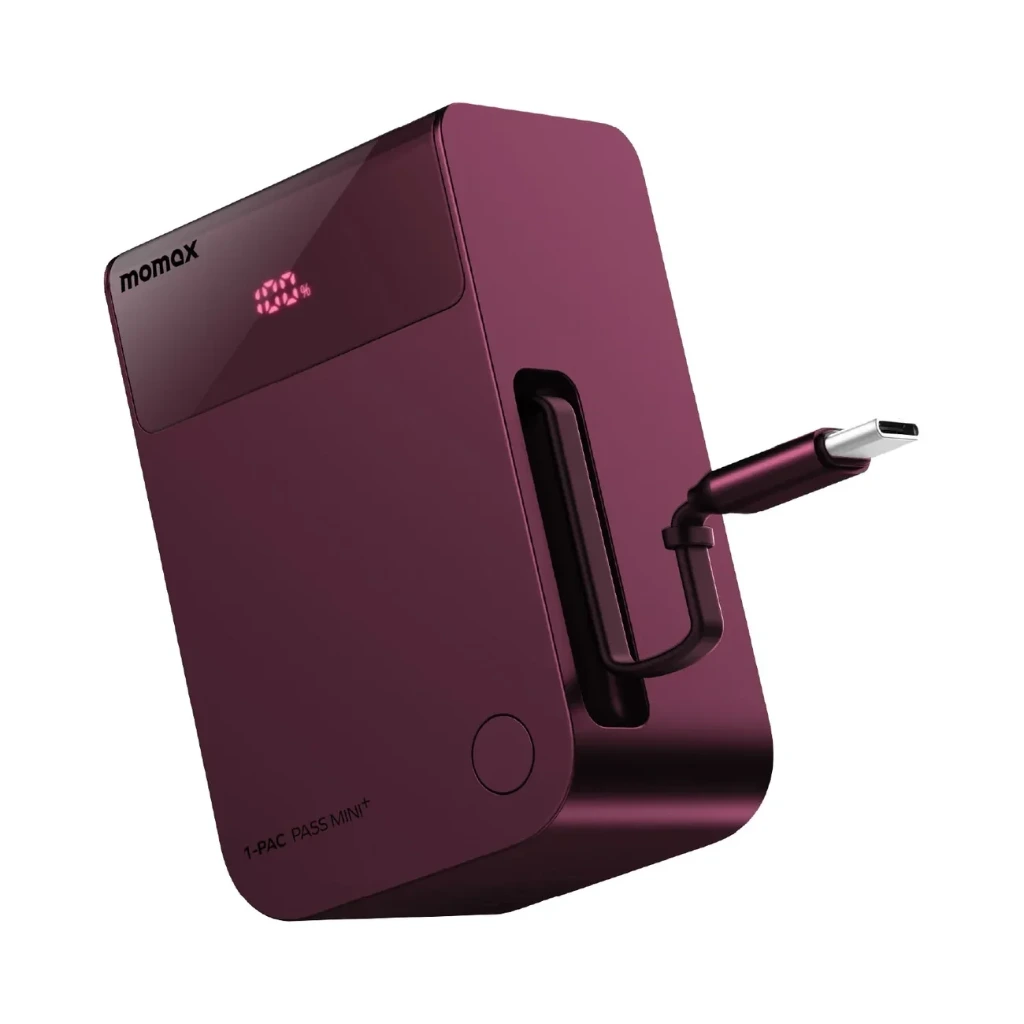 MOMAX 1-PAC PASS MINI+ 10000mAh 2IN1 BATTERY PACK WITH BUILT-IN RETRACTABLE CABLE