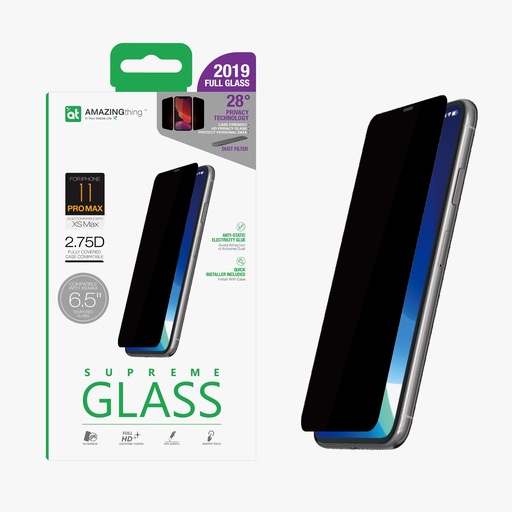 [IPHONE6.5SPRCNBGLA] AT IPHONE 11 PRO MAX 6.5 0.3M 2.75D PRIVACY EX-BUL DUST FILTER GLASS WITH TRAY